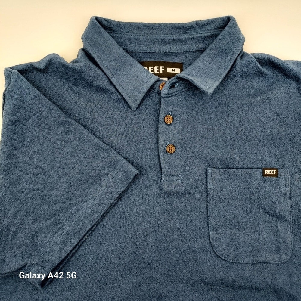 Reef Mens Blue Short‎ Sleeve Pocket Polo Shirt Size Medium